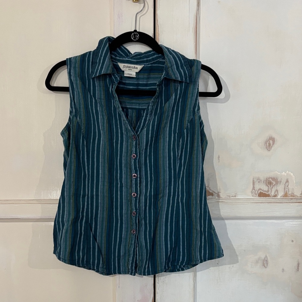 St. John's Bay Teal Striped Button Down Shirt
